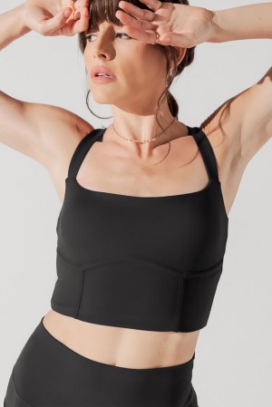 Sujetadores POPFLEX Ofertas Outlet - Daphne Corset Crop Top Mujer Negros